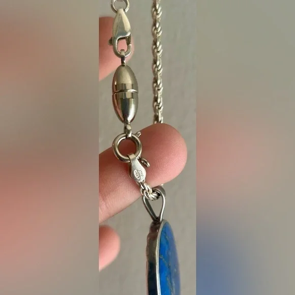 Kabana Vintage Sterling Silver Blue Lapis Cameo Necklace Mother Child Pendant - Picture 8 of 10